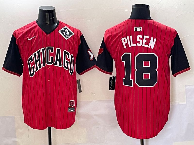 Men Chicago White Sox 18 Pilsen Red Stripe Joint Name Nike 2025 MLB Jersey style 28